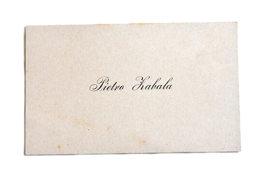 Tarjeta de Visita de Pedro una vez que se hubo trasladado a Milán, Italia.