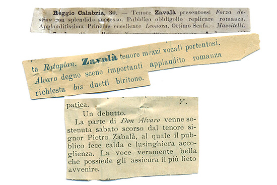 Recortes de diarios de la época donde se elogia su actuación en 1906.