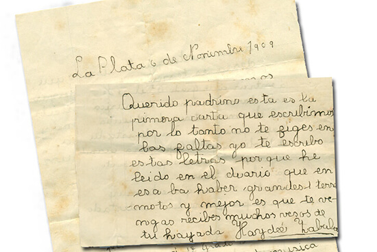 Carta a su Padrino Pedro Zabala en Milán.